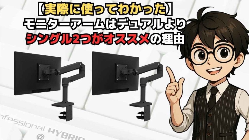 【実際に使ってわかった】モニターアームはデュアルよりシングル2つがオススメの理由