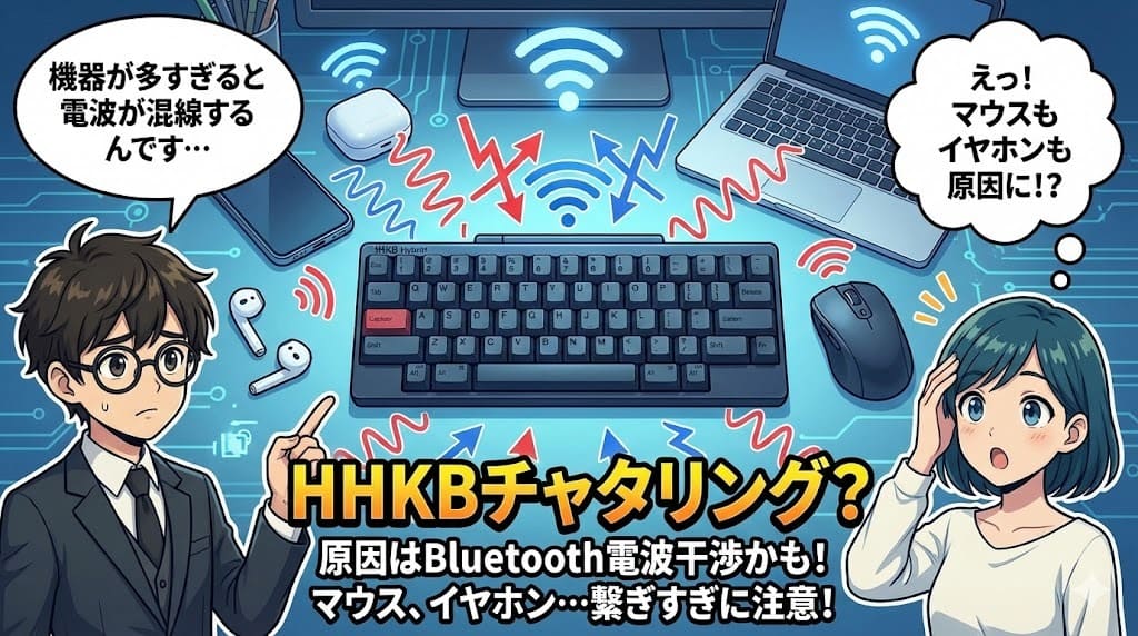 HHKBチャタリングはBluetooth電波干渉が原因。複数機器接続に注意。