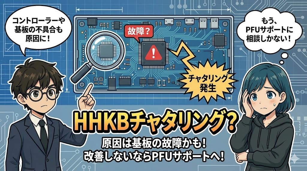HHKBのチャタリングは稀に基板やコントローラーの故障が原因の場合があります。