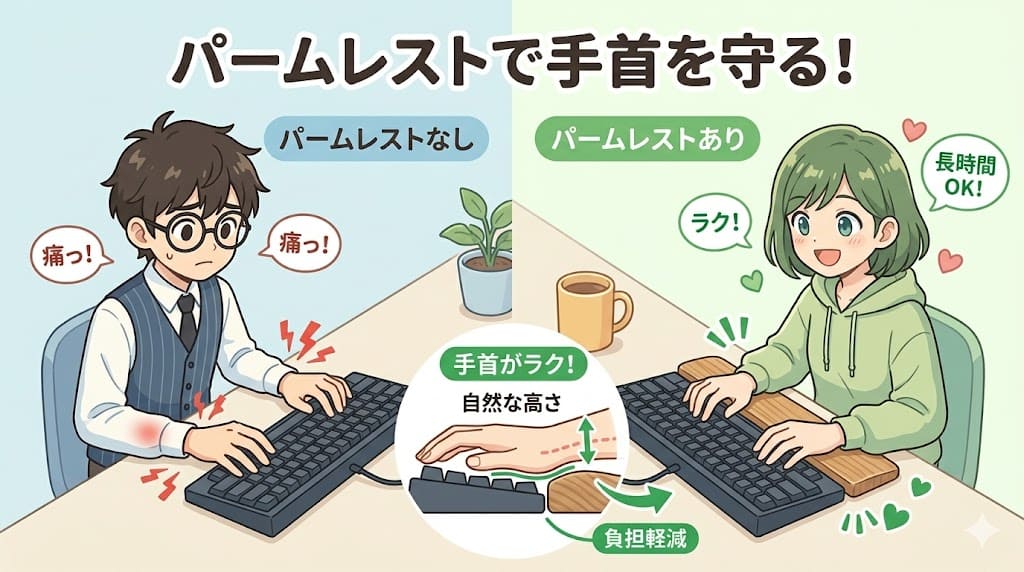 HHKBとパームレストを合わせた自然なタイピング姿勢と手首の負担軽減