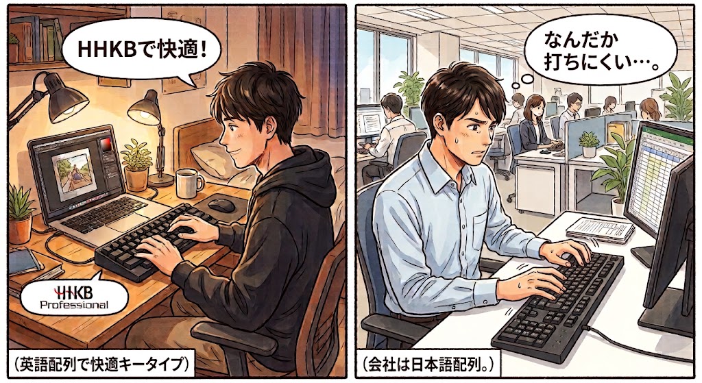 HHKB英語配列と日本語配列の打ちにくさを表現